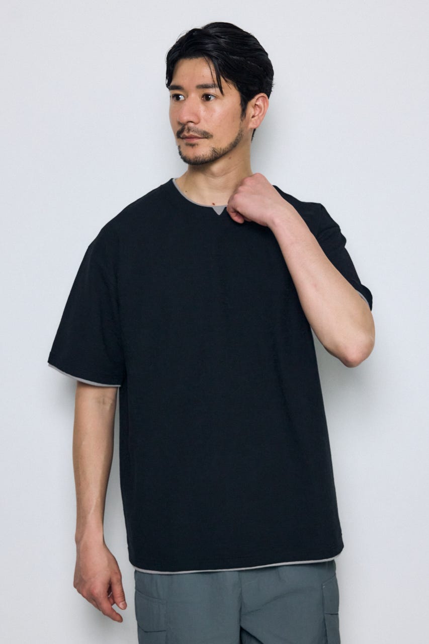 デジタルボーダーフェイクレイヤードトップス BLK S