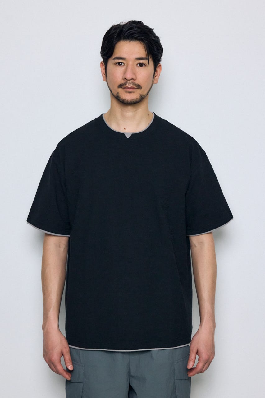 デジタルボーダーフェイクレイヤードトップス BLK S