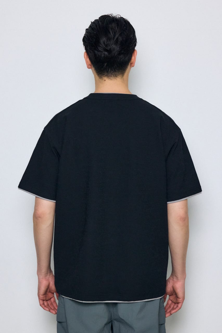 デジタルボーダーフェイクレイヤードトップス BLK S