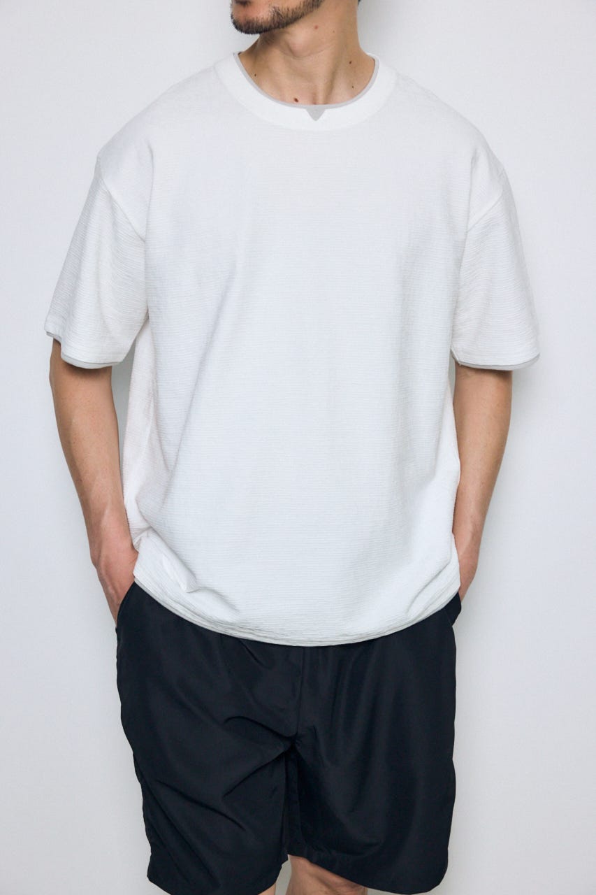 デジタルボーダーフェイクレイヤードトップス WHT L