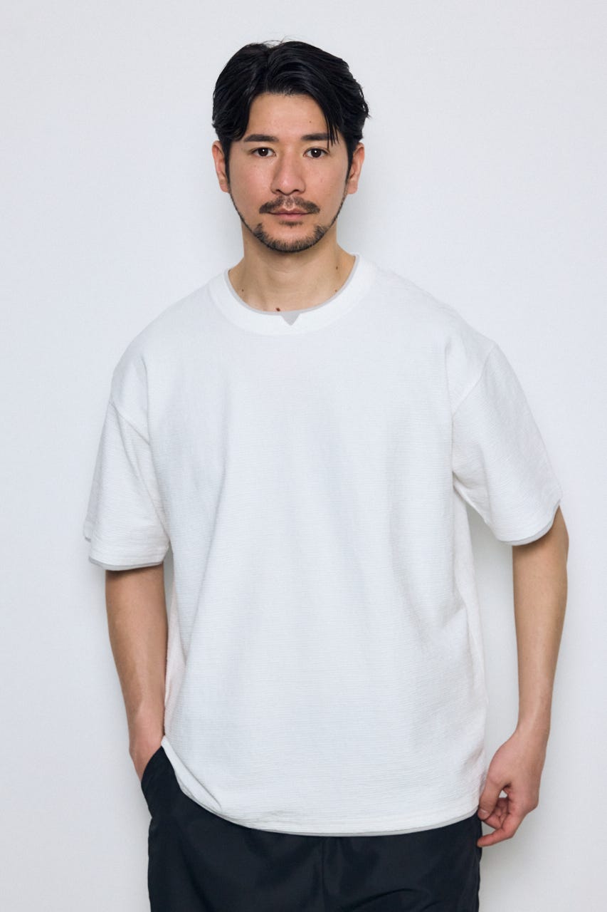デジタルボーダーフェイクレイヤードトップス WHT L
