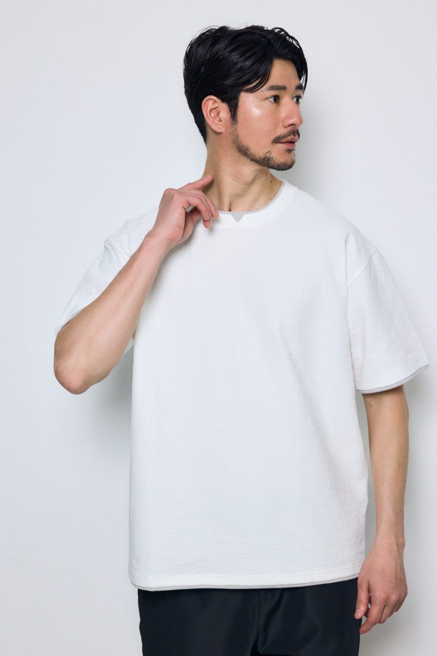 デジタルボーダーフェイクレイヤードトップス WHT L