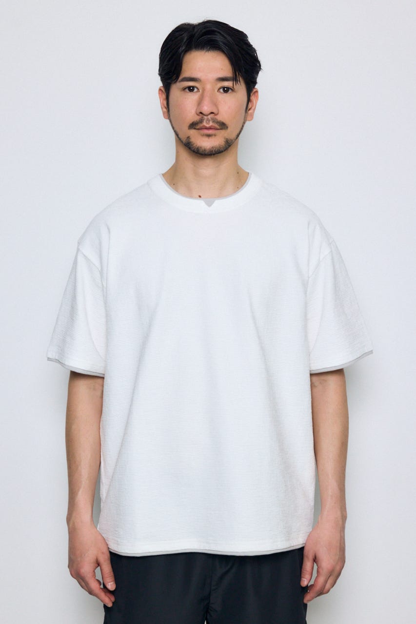 デジタルボーダーフェイクレイヤードトップス WHT L