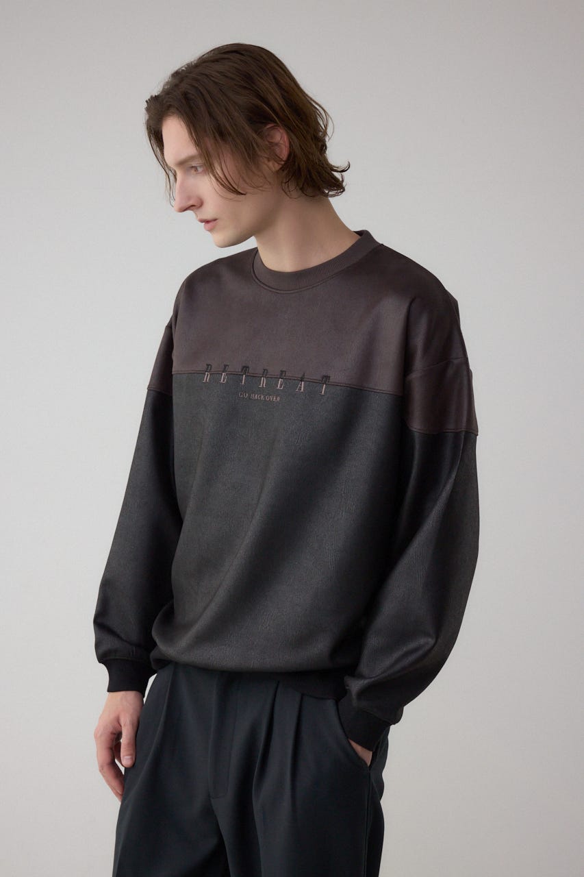 フェイクスエード切り替えトップス 柄BRN S