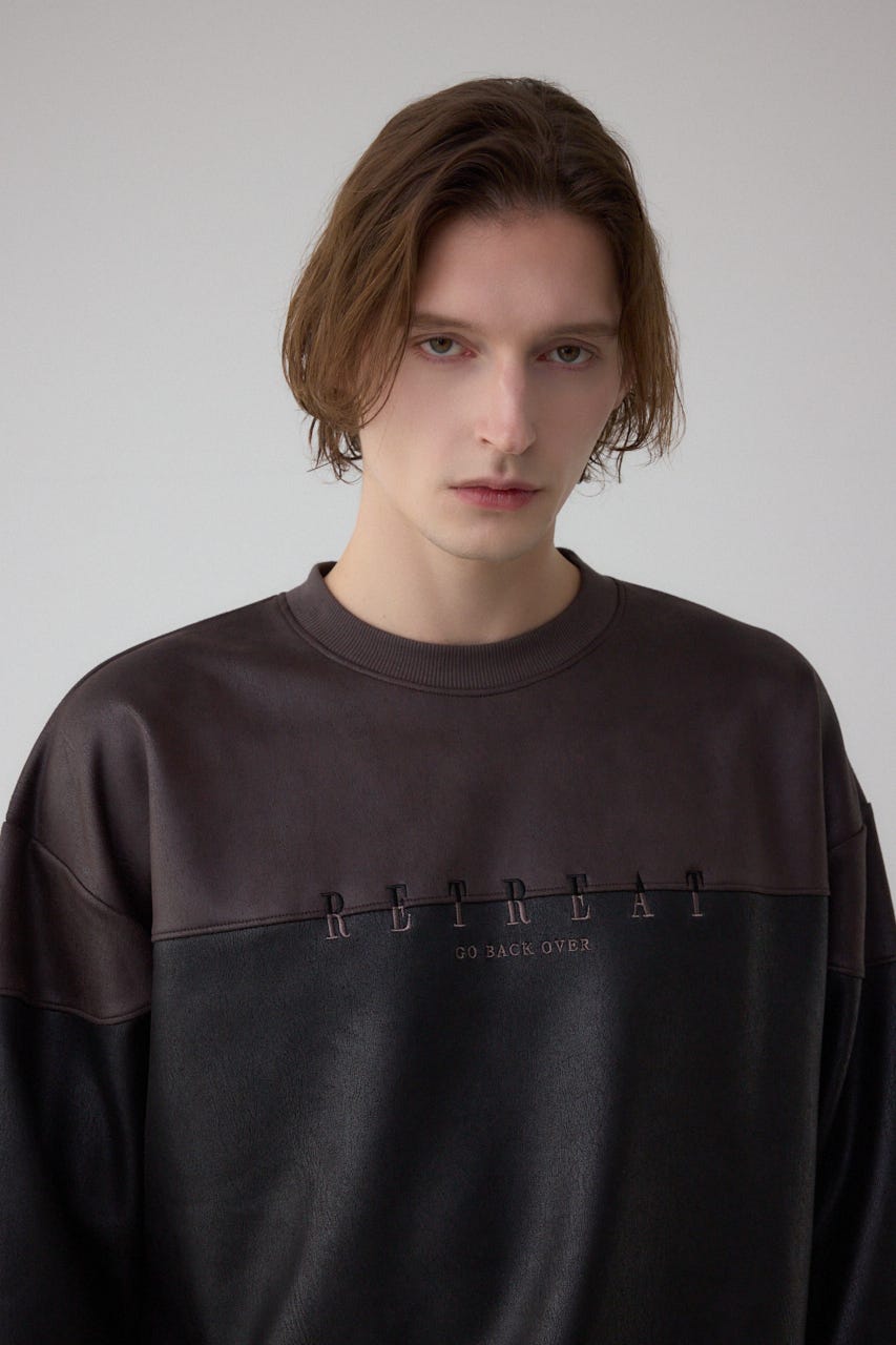 フェイクスエード切り替えトップス 柄BRN S