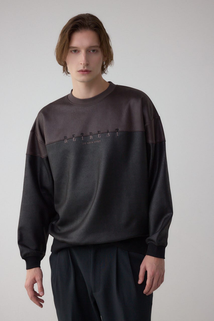 フェイクスエード切り替えトップス 柄BRN S