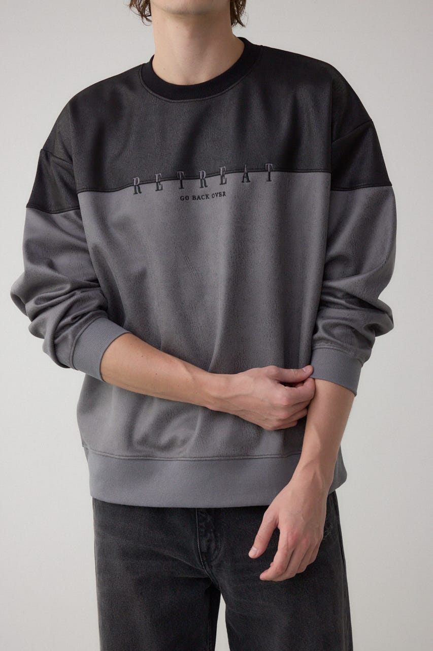 フェイクスエード切り替えトップス 柄GRY M