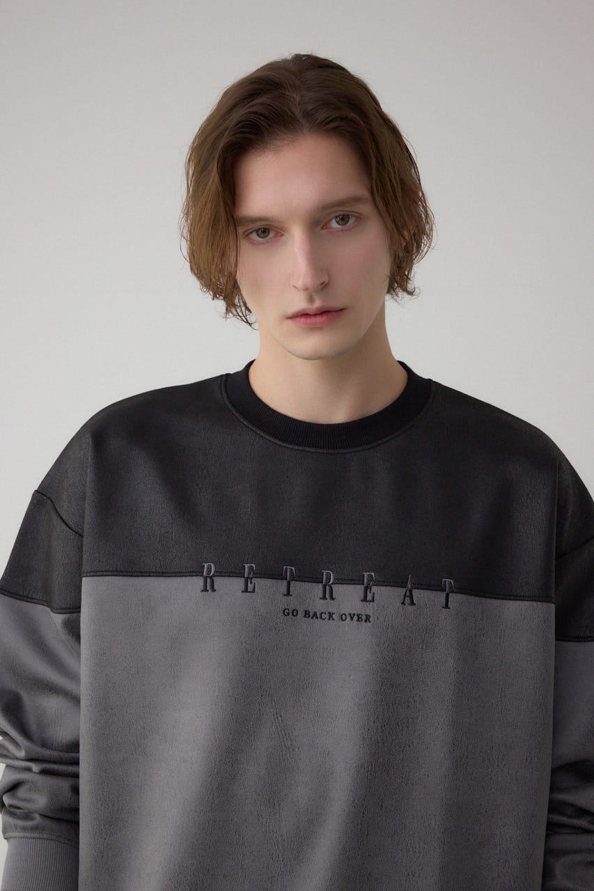 フェイクスエード切り替えトップス 柄GRY M