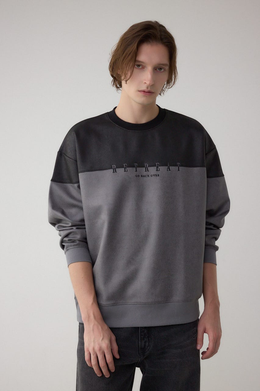 フェイクスエード切り替えトップス 柄GRY M