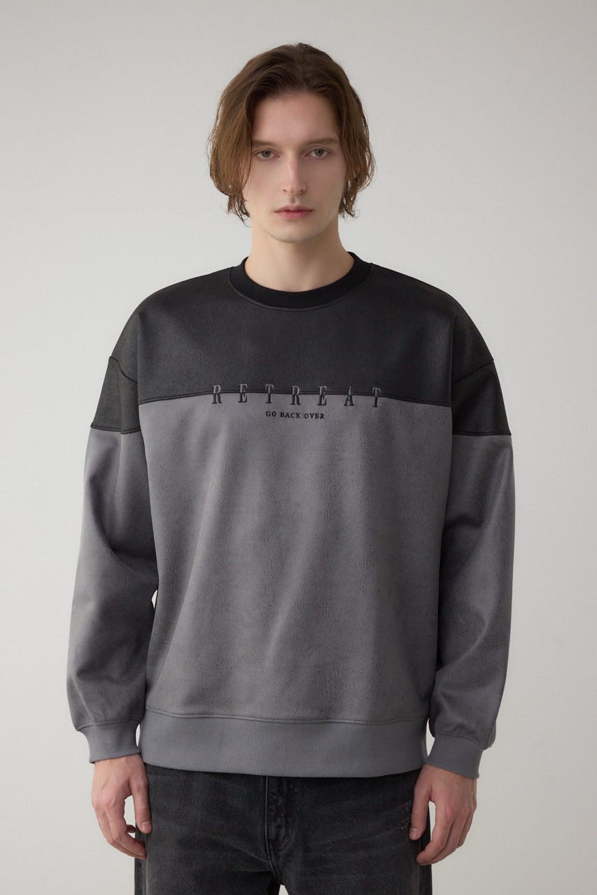 フェイクスエード切り替えトップス 柄GRY M