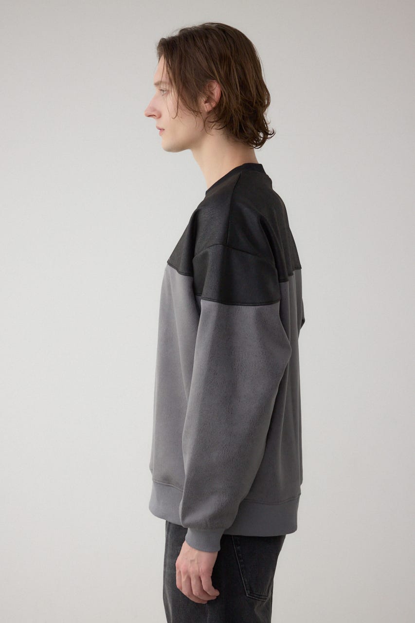 フェイクスエード切り替えトップス 柄GRY M