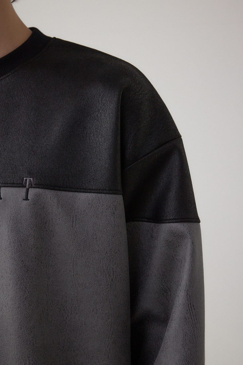 フェイクスエード切り替えトップス 柄GRY M