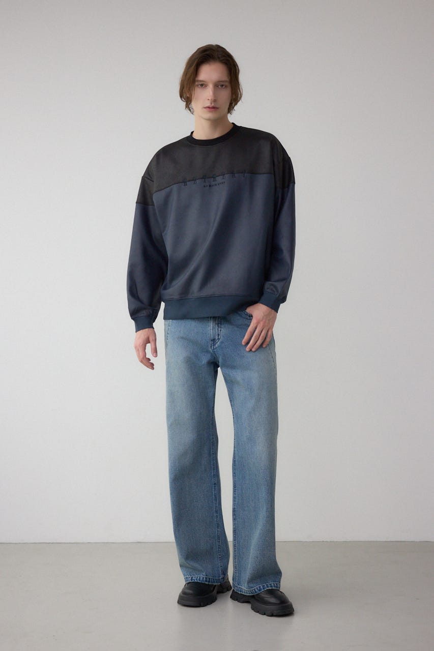 フェイクスエード切り替えトップス 柄NVY M