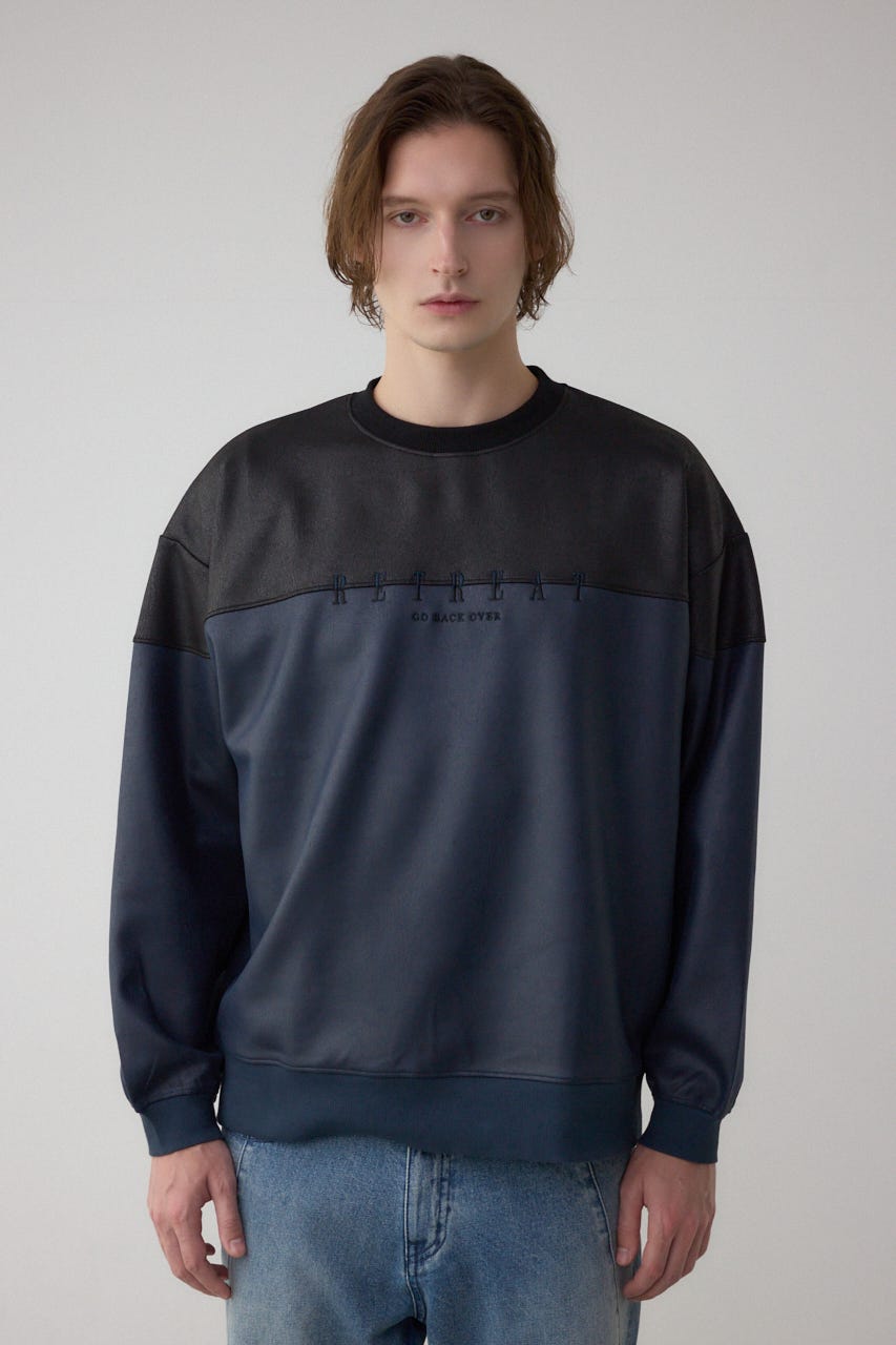 フェイクスエード切り替えトップス 柄NVY M