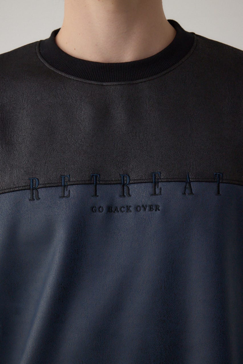 フェイクスエード切り替えトップス 柄NVY M