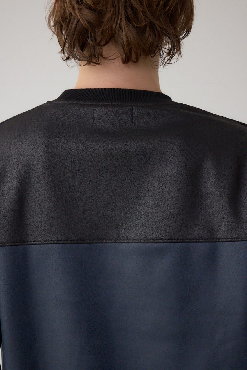 フェイクスエード切り替えトップス 柄NVY M