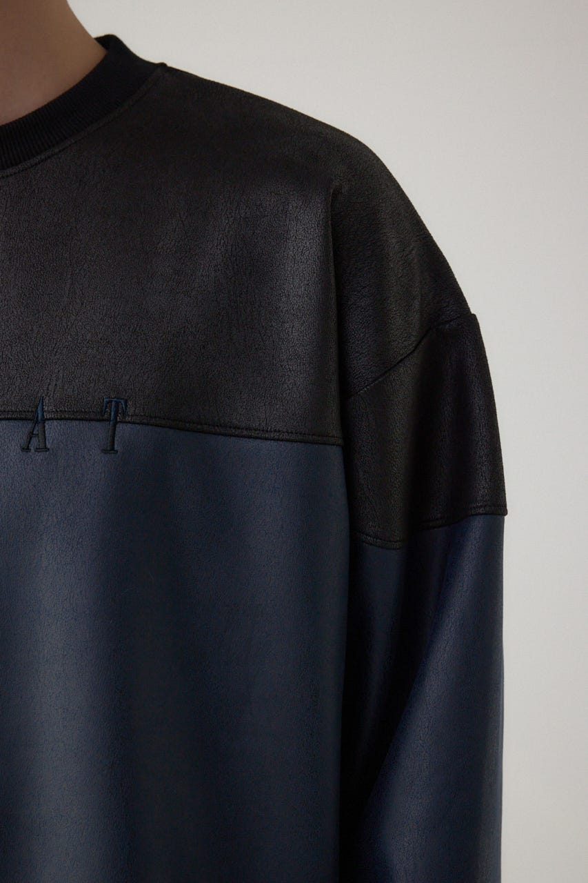 フェイクスエード切り替えトップス 柄NVY M