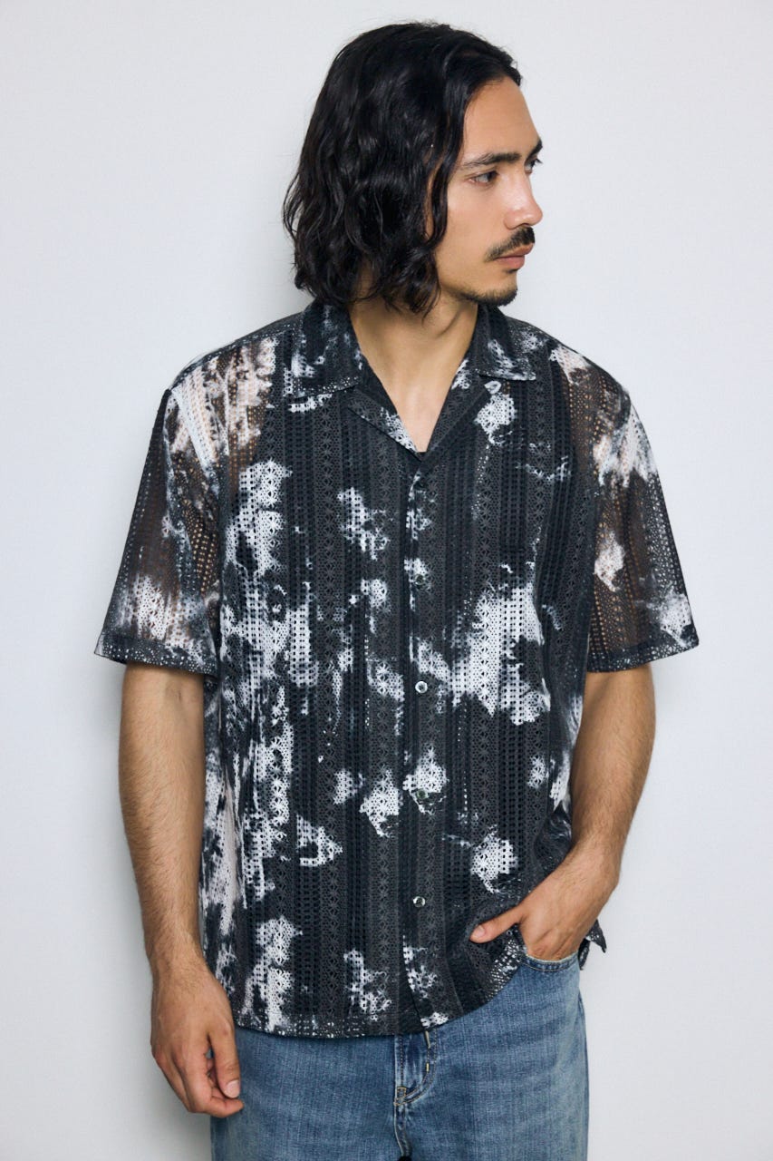 タイダイ柄メッシュシャツ 柄BLK M