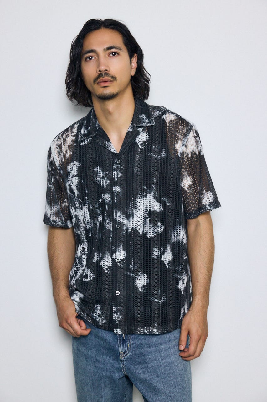 タイダイ柄メッシュシャツ 柄BLK M