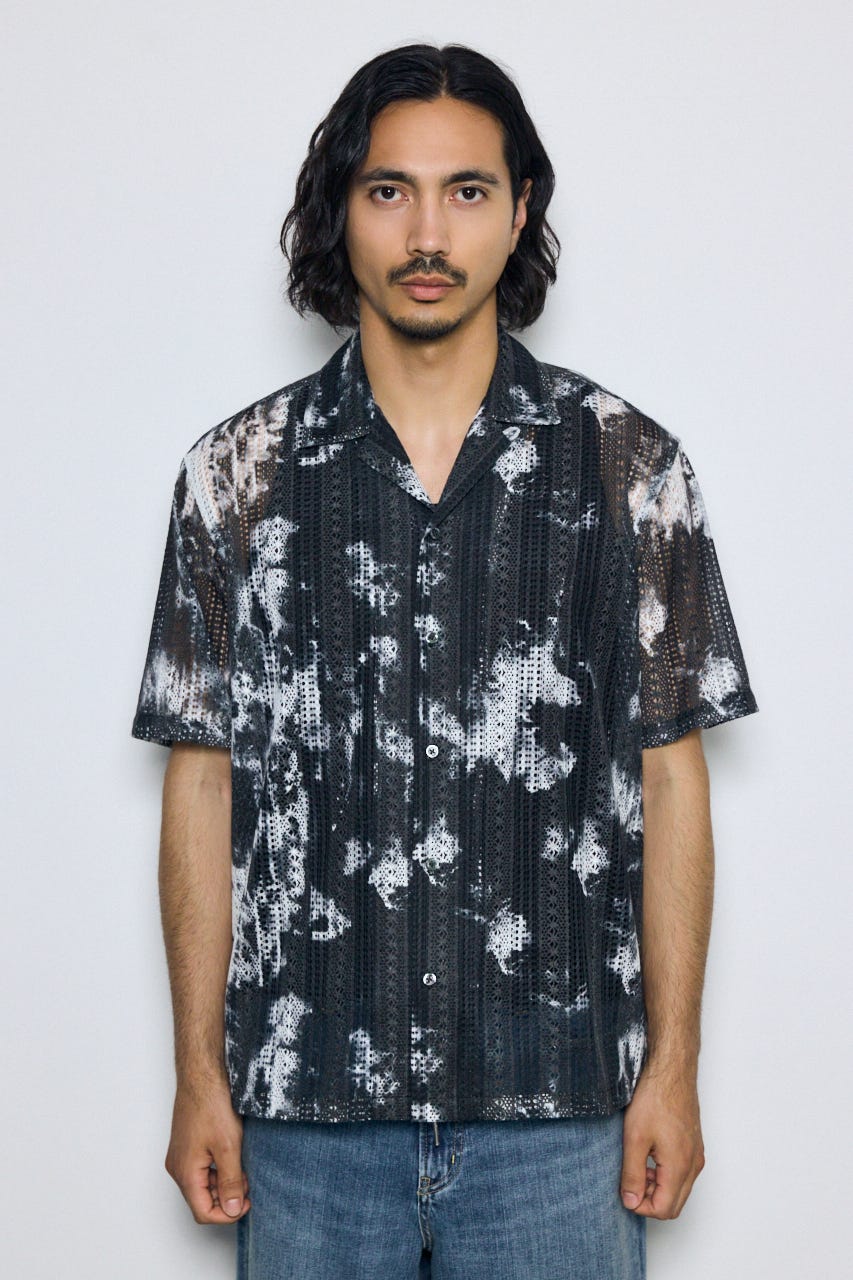 タイダイ柄メッシュシャツ 柄BLK M