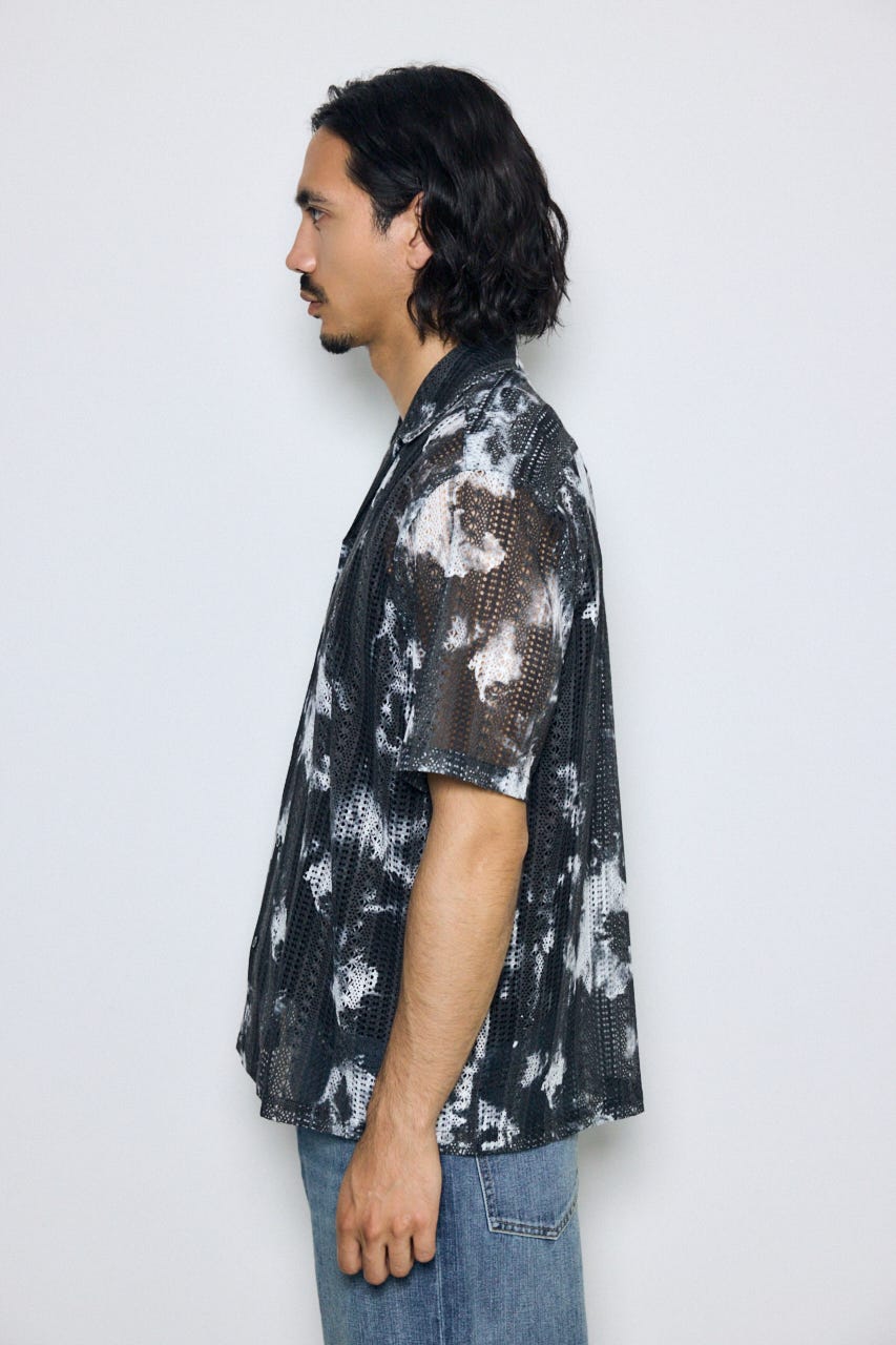 タイダイ柄メッシュシャツ 柄BLK M