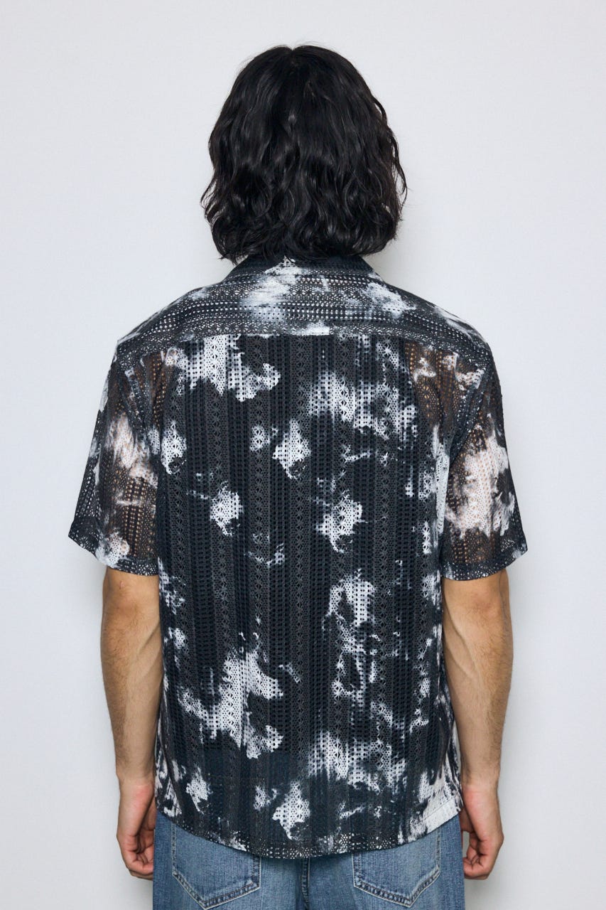 タイダイ柄メッシュシャツ 柄BLK M
