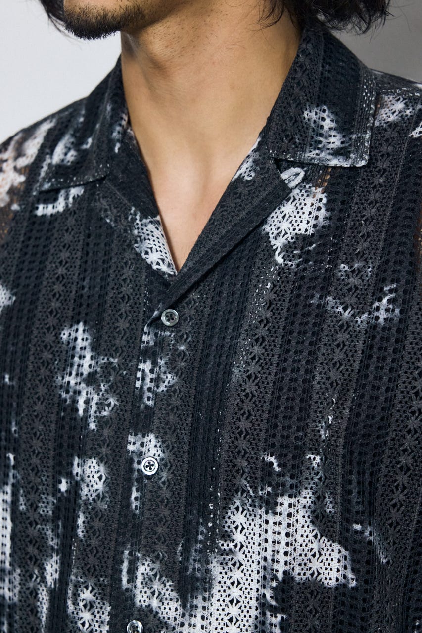タイダイ柄メッシュシャツ 柄BLK M
