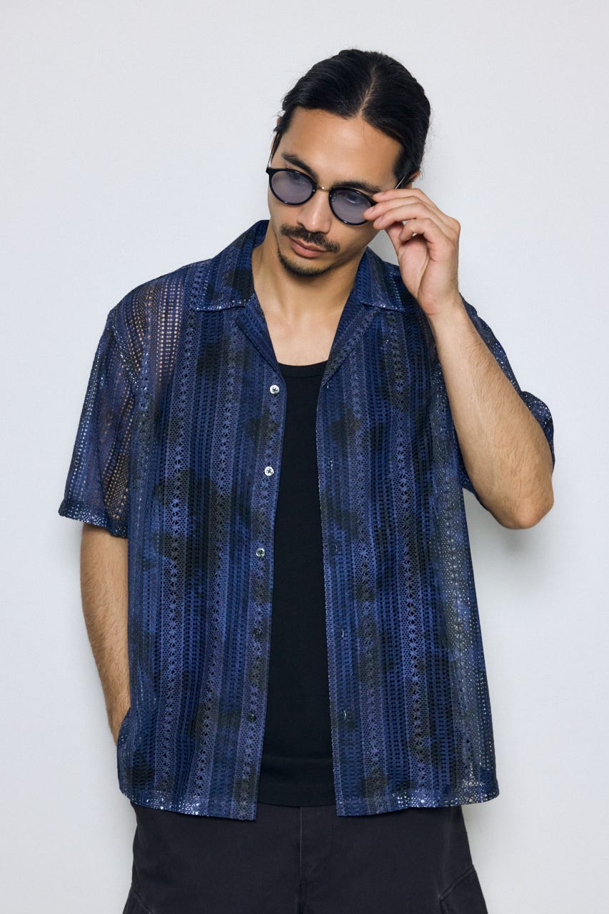 タイダイ柄メッシュシャツ 柄NVY L