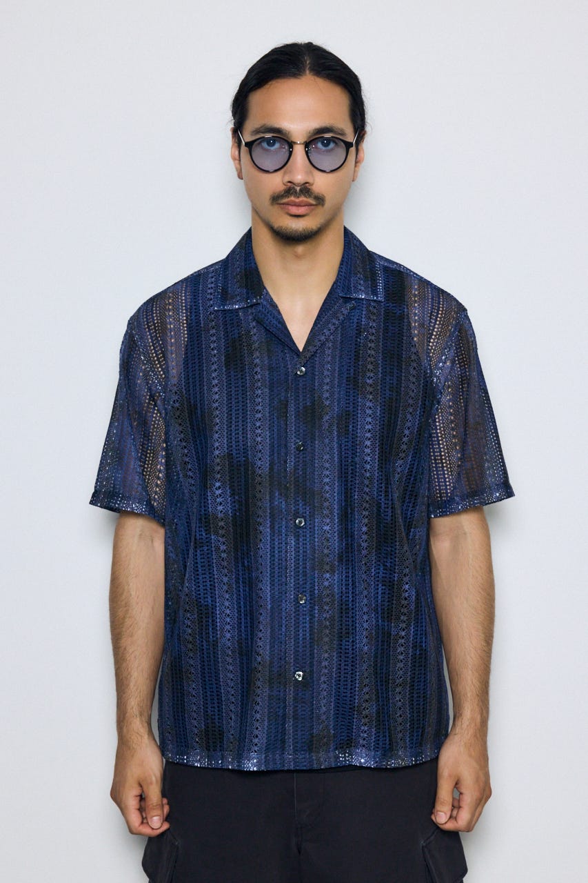 タイダイ柄メッシュシャツ 柄NVY L