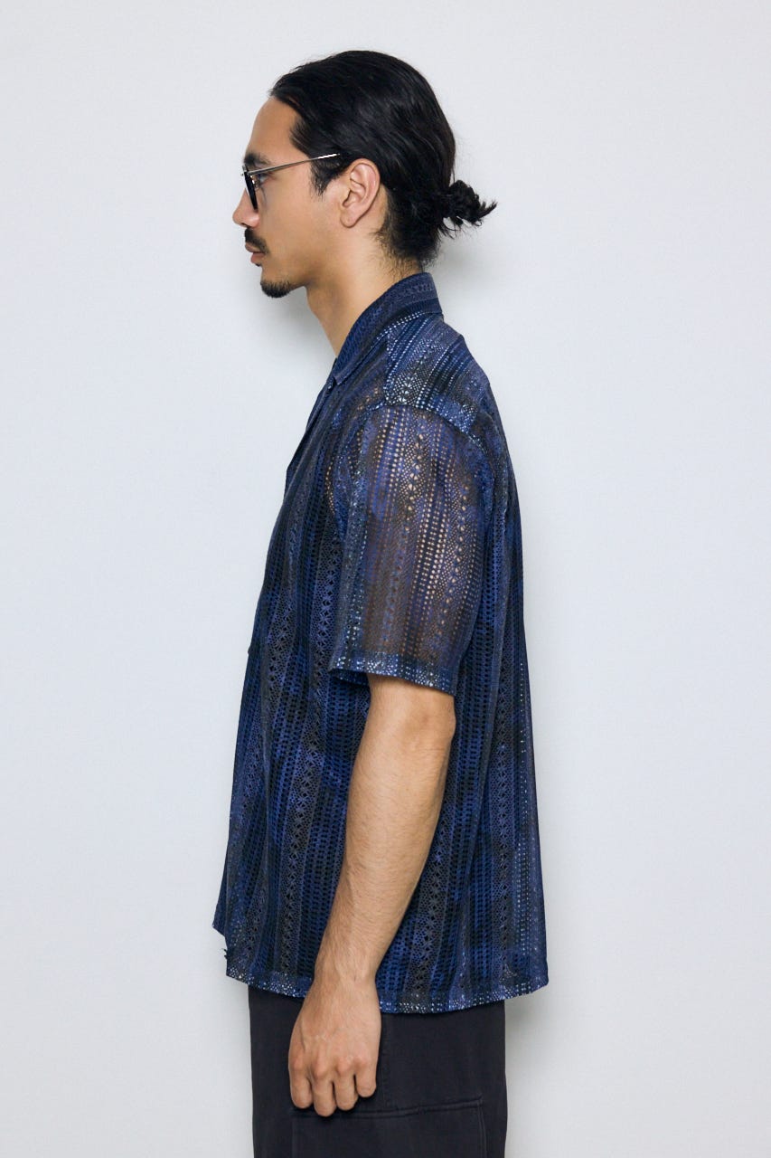 タイダイ柄メッシュシャツ 柄NVY L