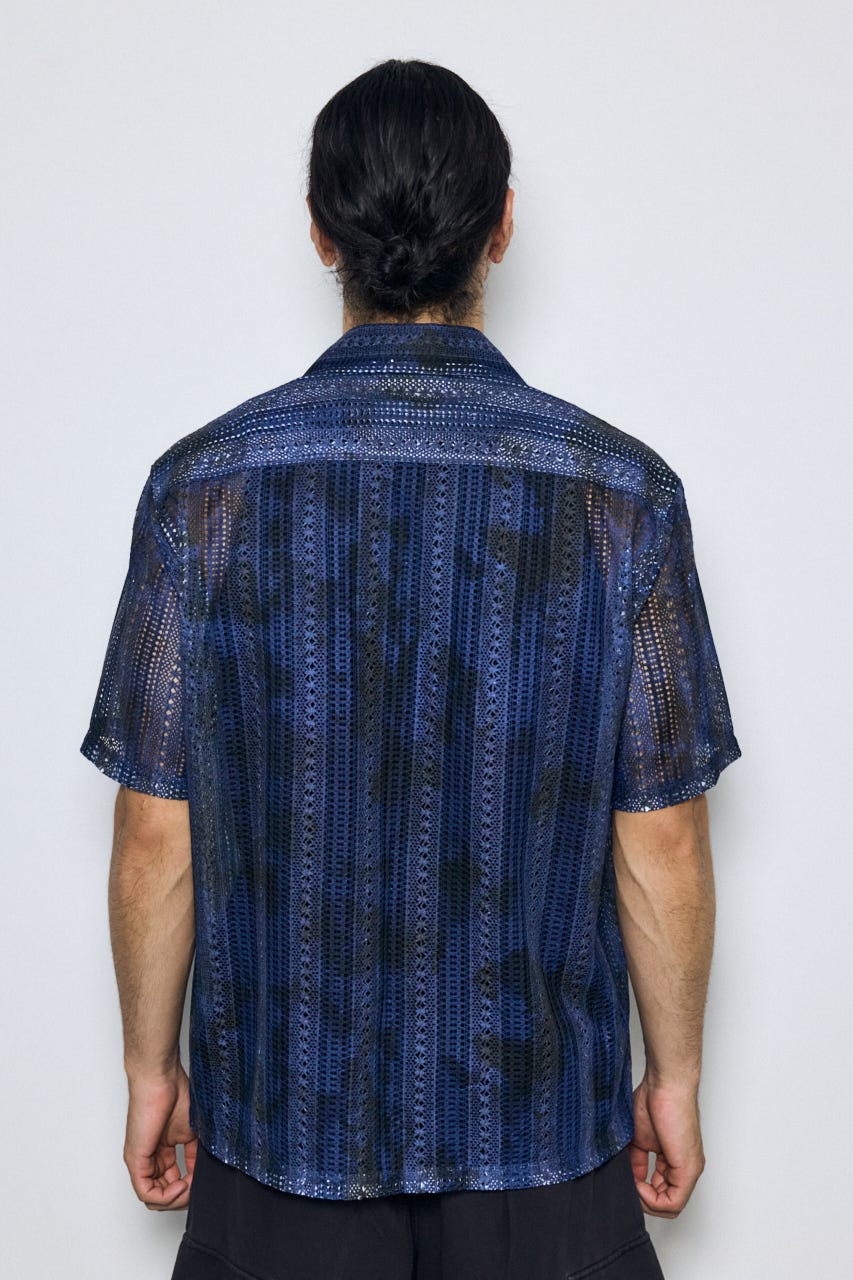 タイダイ柄メッシュシャツ 柄NVY L