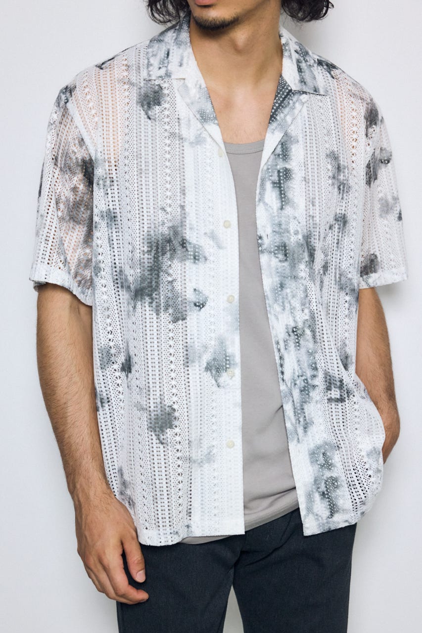 タイダイ柄メッシュシャツ 柄WHT M