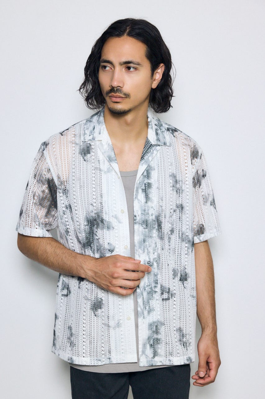 タイダイ柄メッシュシャツ 柄WHT M