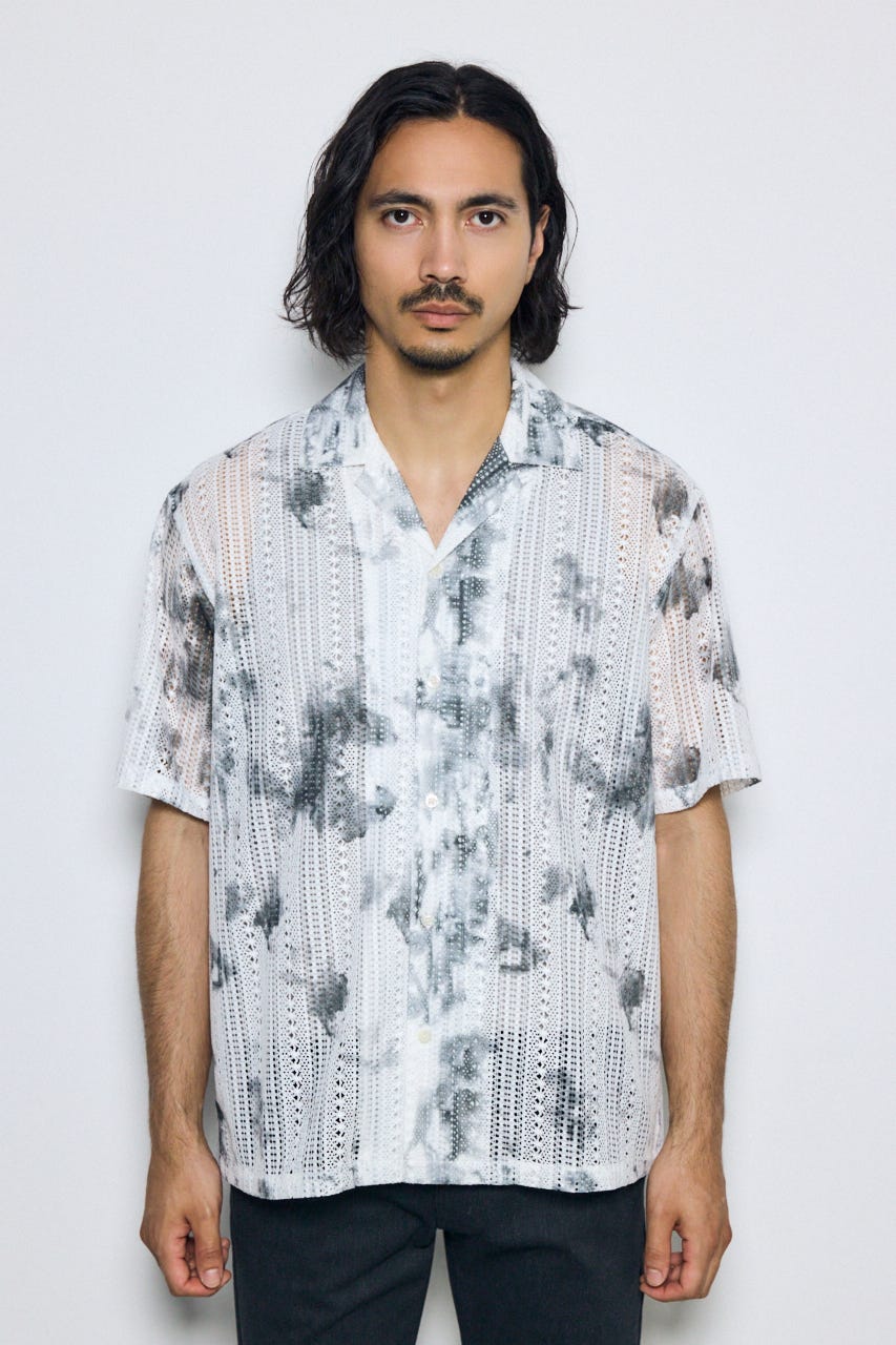 タイダイ柄メッシュシャツ 柄WHT M