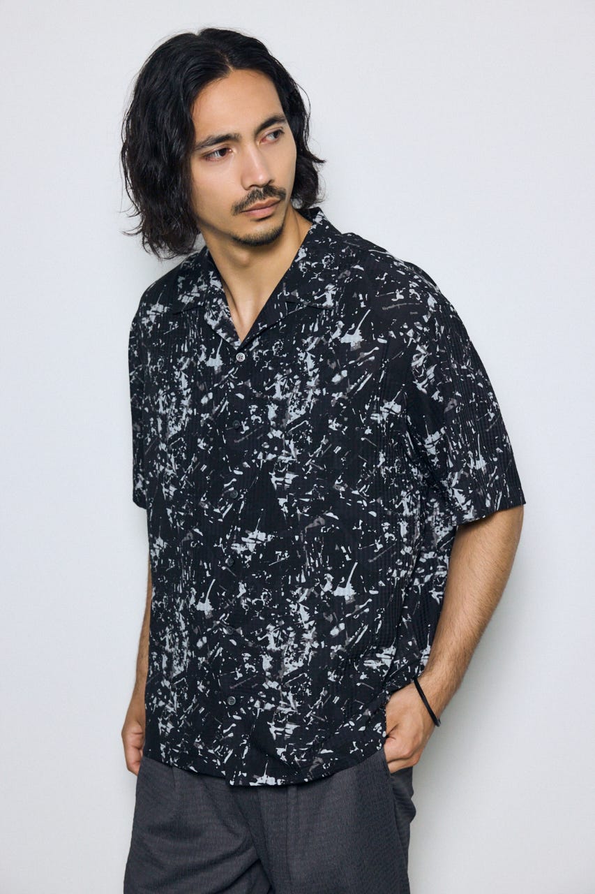 総柄アロハシャツ 柄BLK L