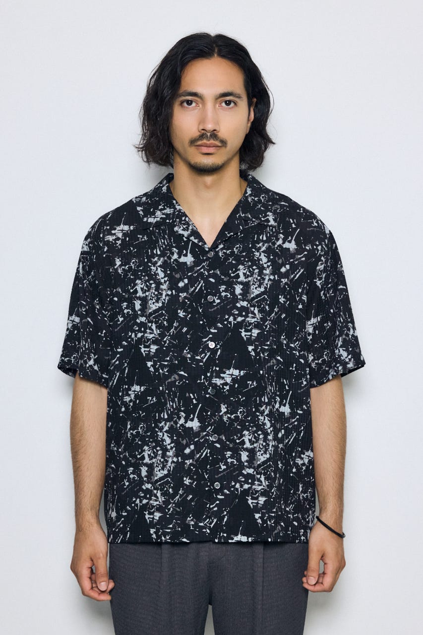 総柄アロハシャツ 柄BLK L