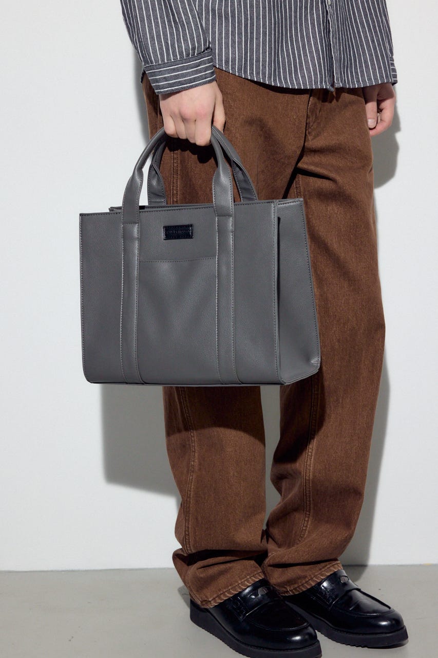 【SS先行アイテム】合皮スクエアミドルバッグ GRY FREE