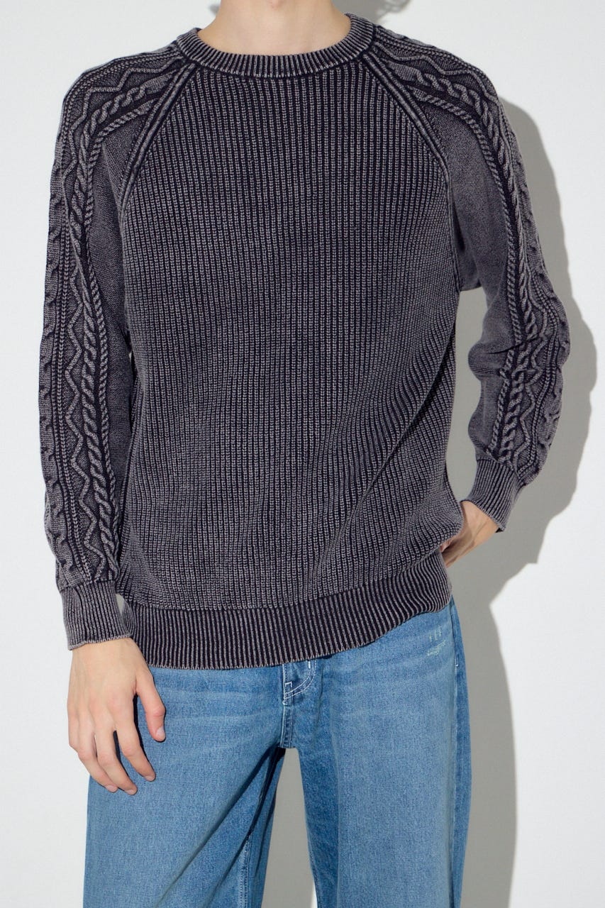 ヴィンテージウォッシュニットトップス BLK L