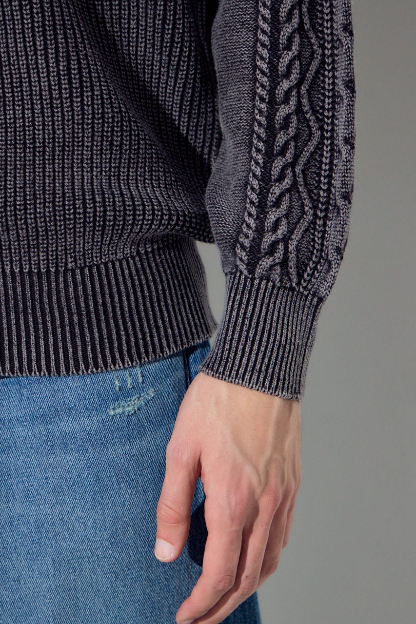 ヴィンテージウォッシュニットトップス BLK L