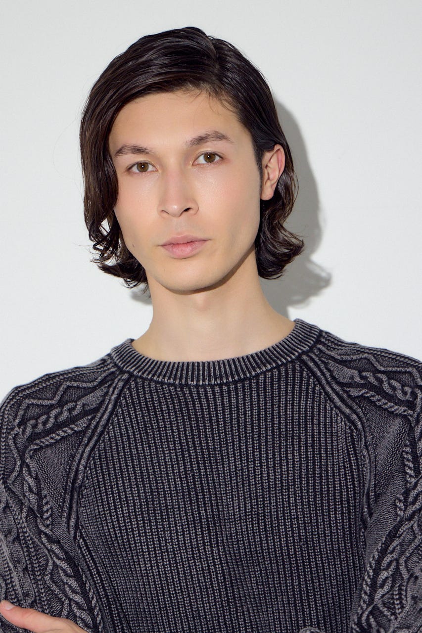 ヴィンテージウォッシュニットトップス BLK L