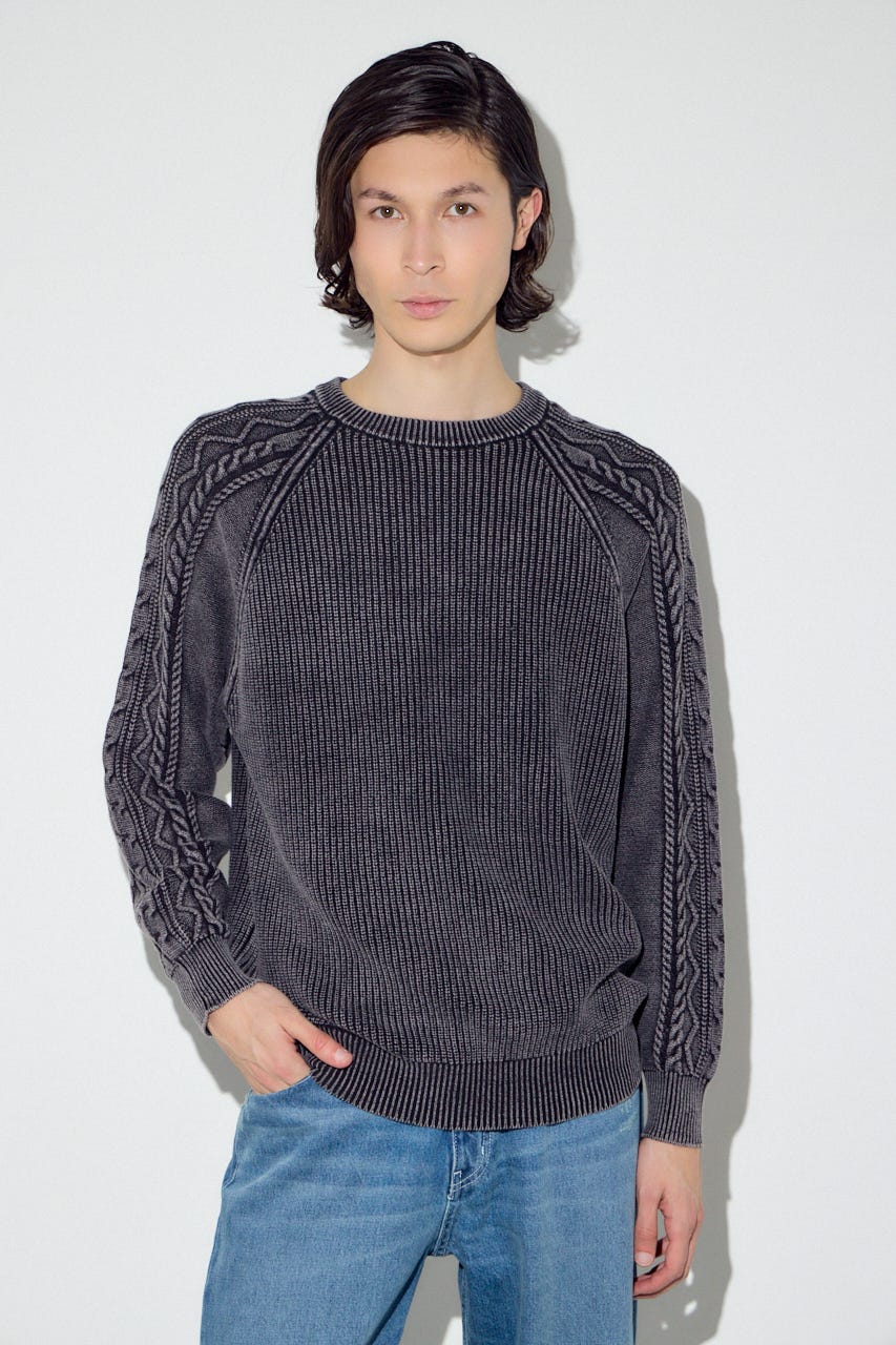 ヴィンテージウォッシュニットトップス BLK L