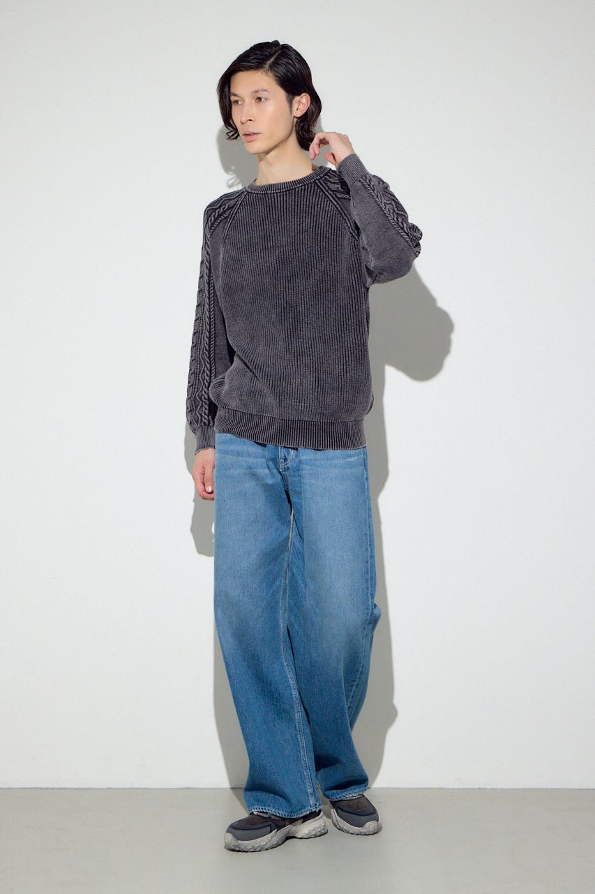 ヴィンテージウォッシュニットトップス BLK L