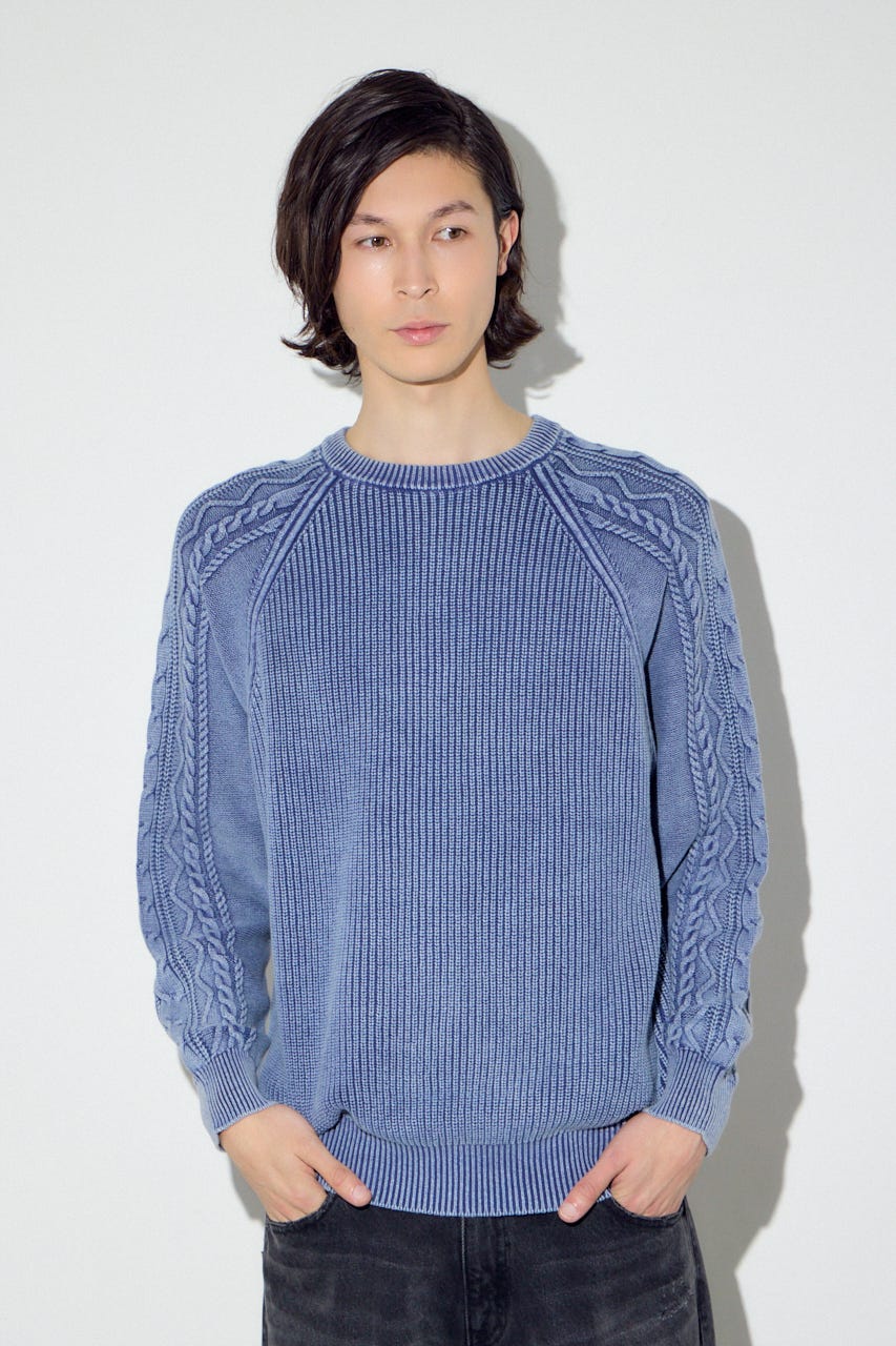 ヴィンテージウォッシュニットトップス BLU L