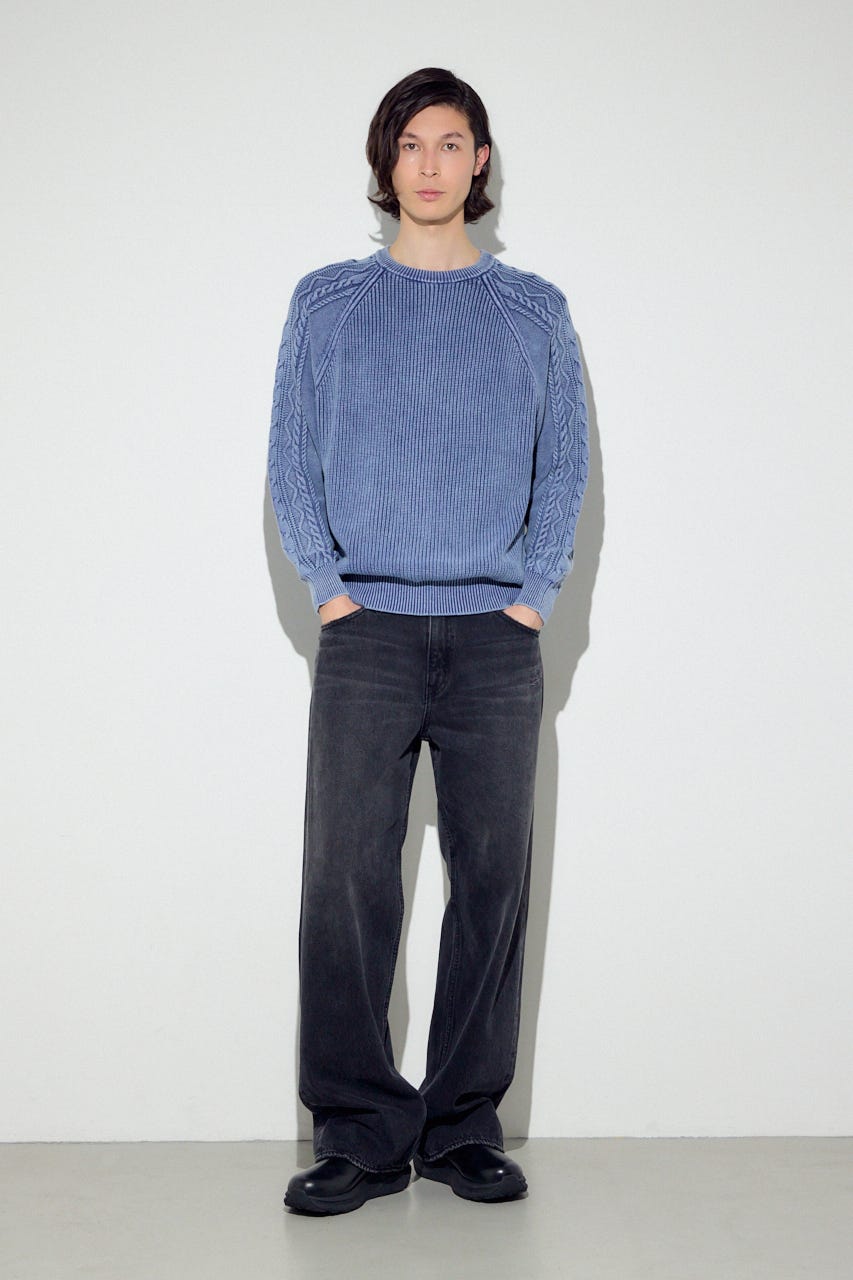 ヴィンテージウォッシュニットトップス BLU L