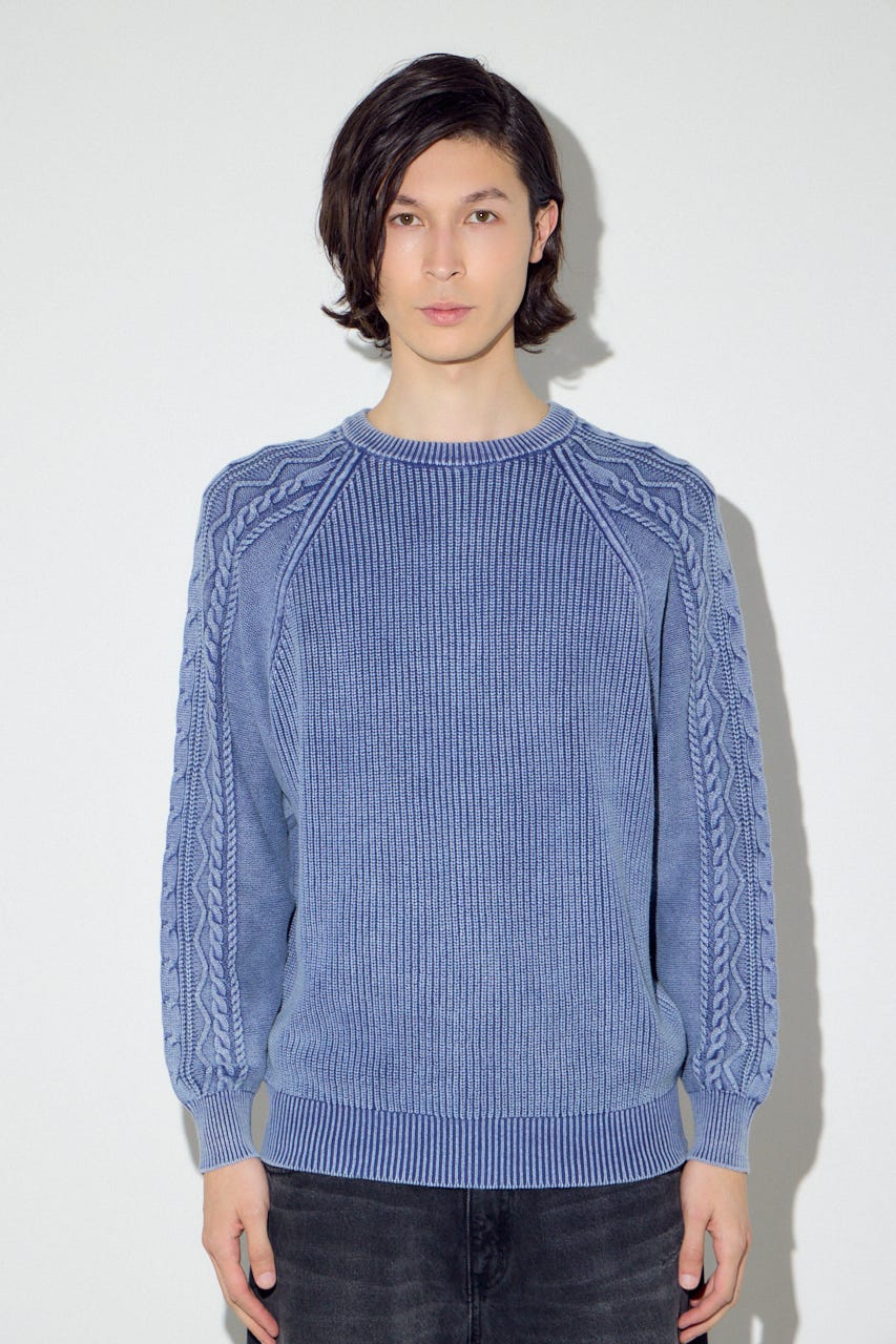 ヴィンテージウォッシュニットトップス BLU L