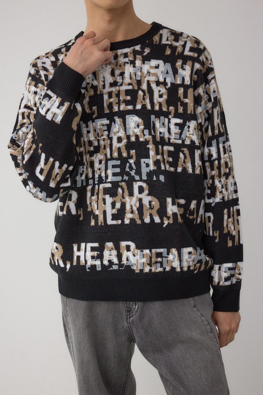 総ロゴペイントニットトップス 柄BLK M