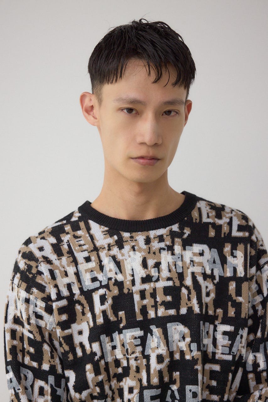 総ロゴペイントニットトップス 柄BLK M