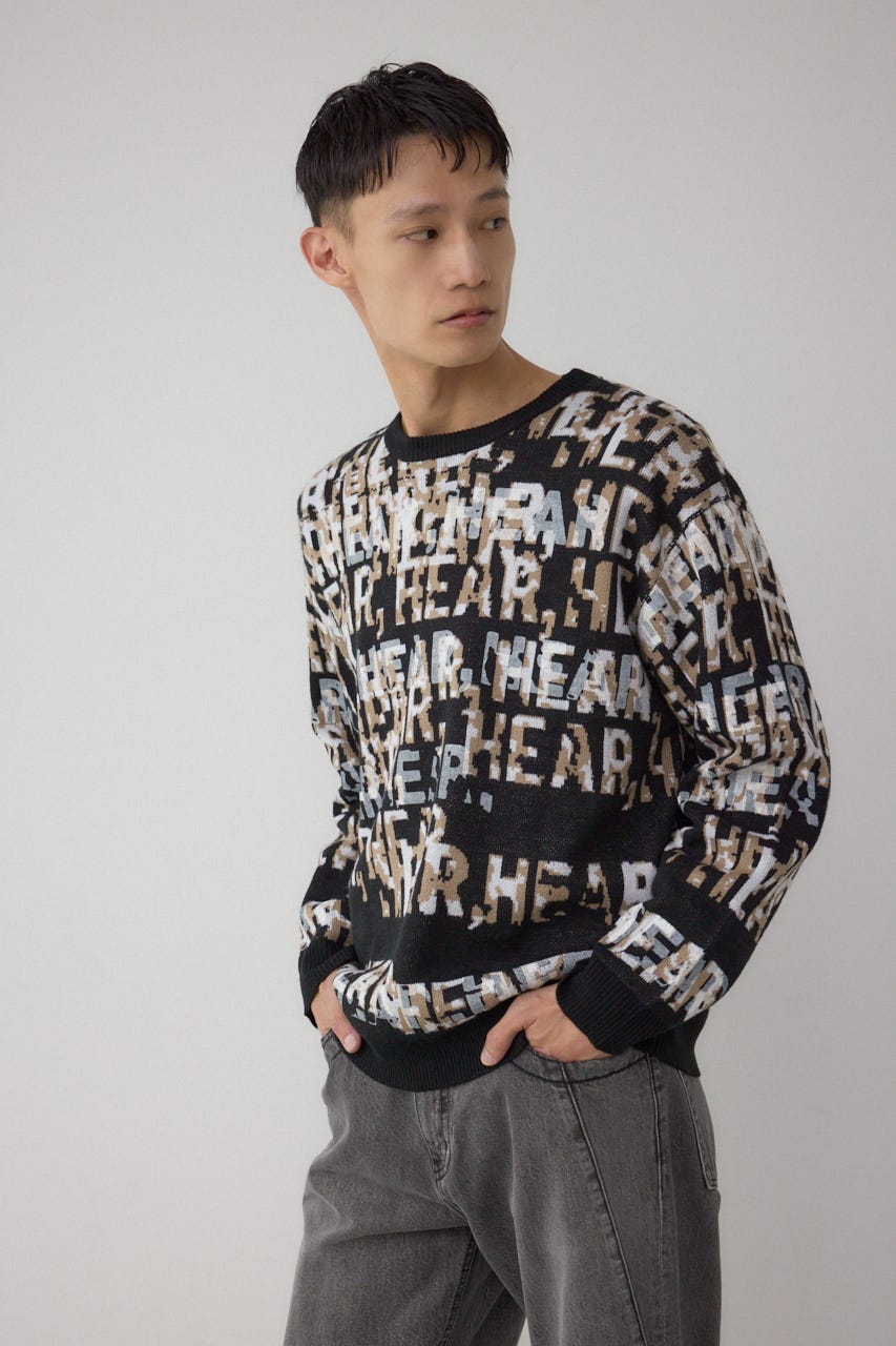 総ロゴペイントニットトップス 柄BLK M