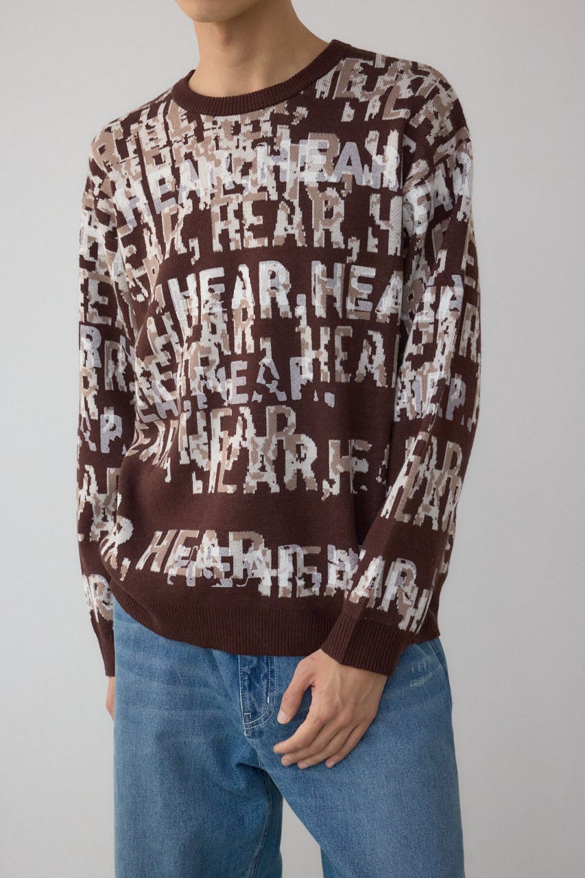 総ロゴペイントニットトップス 柄BRN M