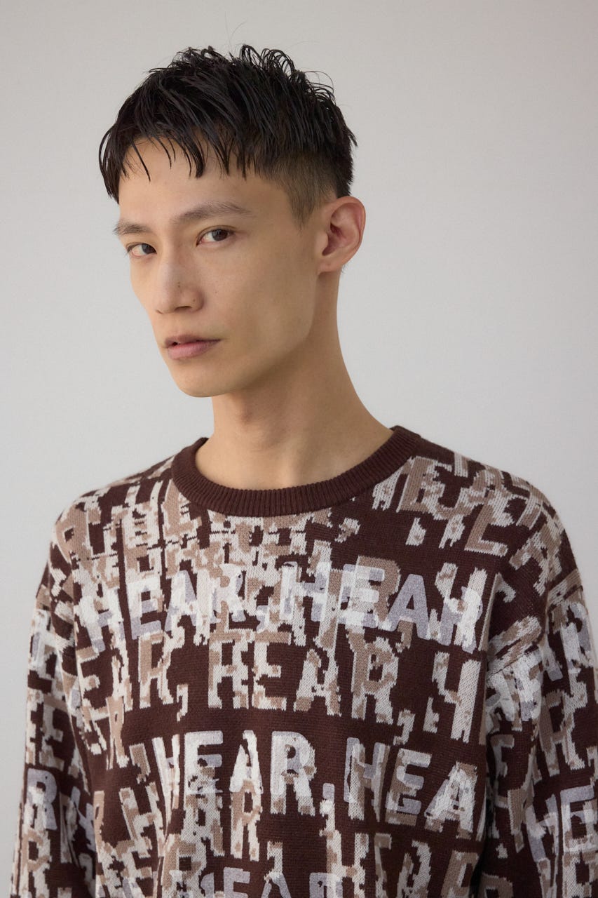 総ロゴペイントニットトップス 柄BRN M